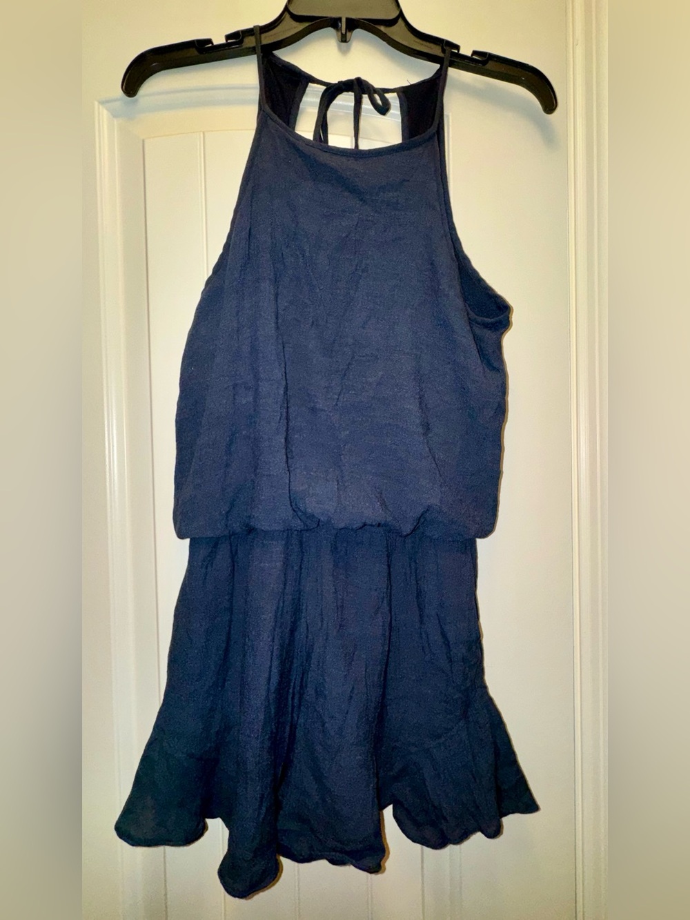 Navy Sleeveless Tiered backless romper